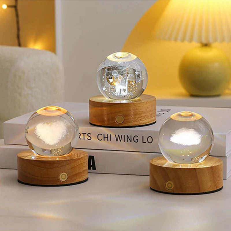 6cm 3D Crystal Ball Crystal Planet Night Light Laser Engraved Solar System Globe Astronomy Birthday Gift Home Desktop Decoration