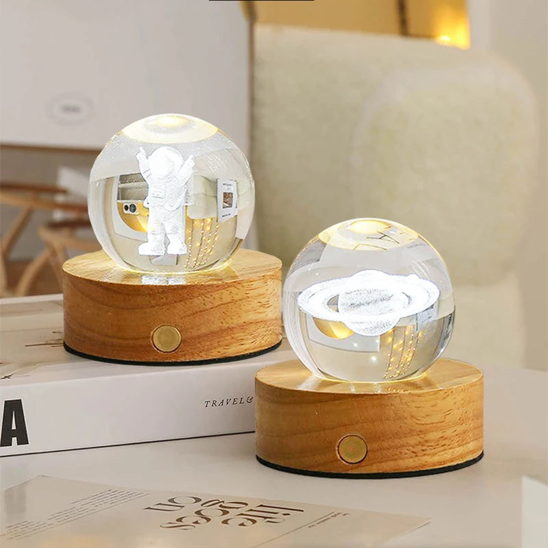 6cm 3D Crystal Ball Crystal Planet Night Light Laser Engraved Solar System Globe Astronomy Birthday Gift Home Desktop Decoration