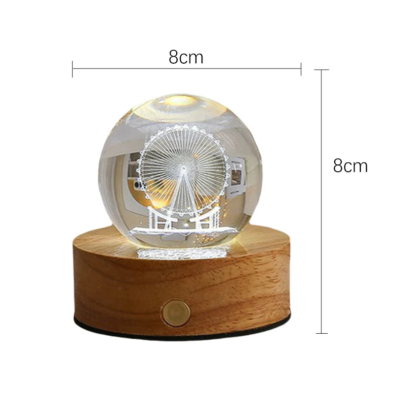 6cm 3D Crystal Ball Crystal Planet Night Light Laser Engraved Solar System Globe Astronomy Birthday Gift Home Desktop Decoration