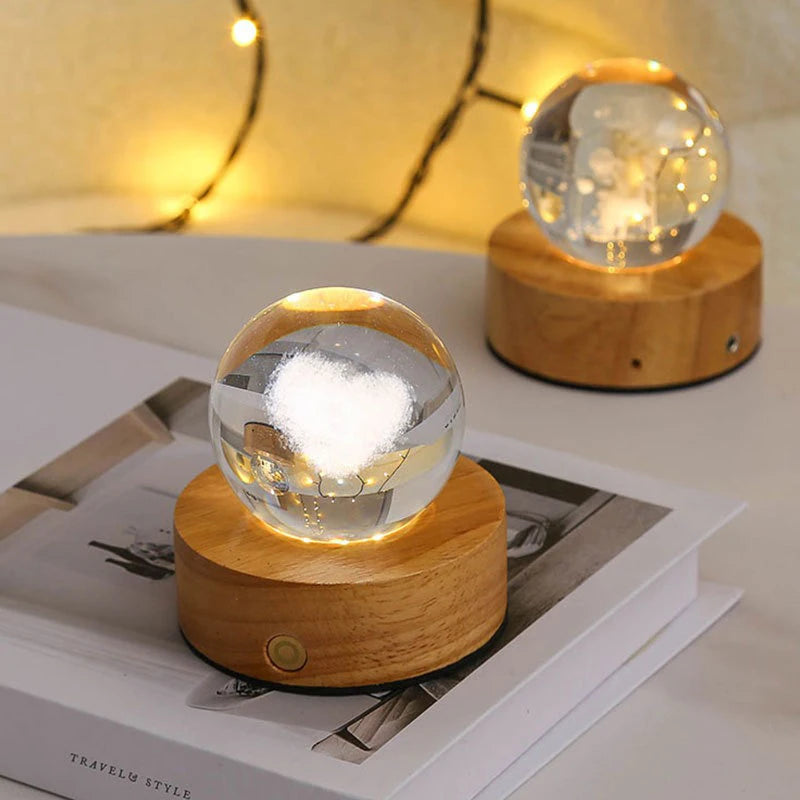 6cm 3D Crystal Ball Crystal Planet Night Light Laser Engraved Solar System Globe Astronomy Birthday Gift Home Desktop Decoration