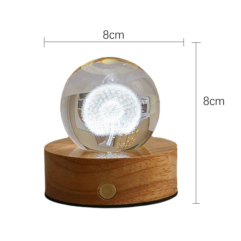 6cm 3D Crystal Ball Crystal Planet Night Light Laser Engraved Solar System Globe Astronomy Birthday Gift Home Desktop Decoration