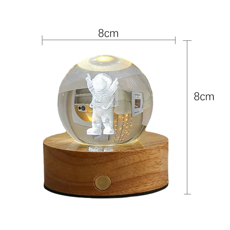 6cm 3D Crystal Ball Crystal Planet Night Light Laser Engraved Solar System Globe Astronomy Birthday Gift Home Desktop Decoration