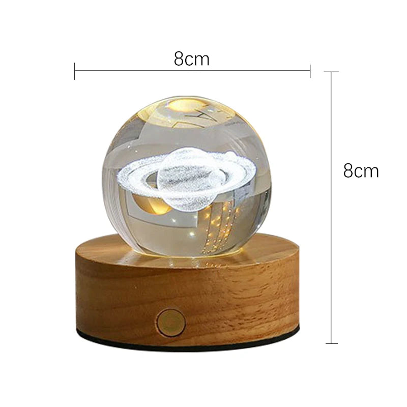 6cm 3D Crystal Ball Crystal Planet Night Light Laser Engraved Solar System Globe Astronomy Birthday Gift Home Desktop Decoration