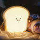 Cartoon Toast Bread LED Night Lights Touch Sensor USB Rechargeable Mobile Phone Holder Silicone Bedroom Desktop Decor Lamp Gifts