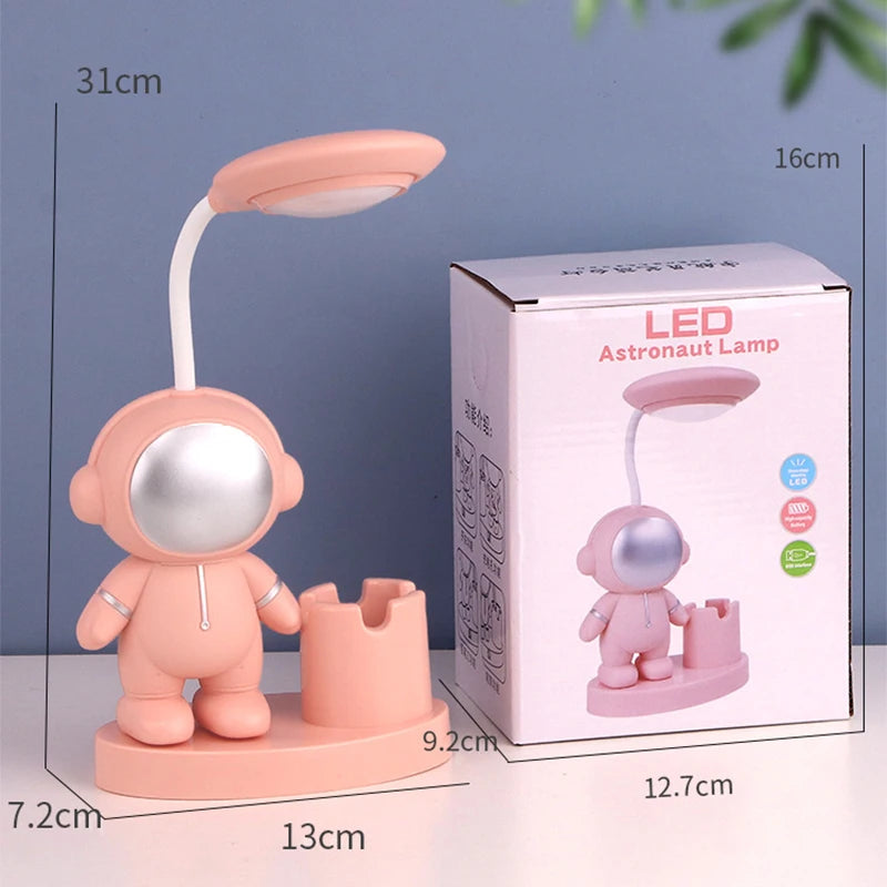 Creative Cute Astronaut Flexible Led Study Desk Lamp with Pencil Sharpener Bedside Color Adjust Table Lamp for Kids Student Room