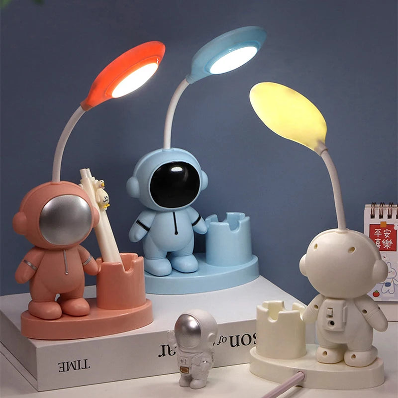 Creative Cute Astronaut Flexible Led Study Desk Lamp with Pencil Sharpener Bedside Color Adjust Table Lamp for Kids Student Room