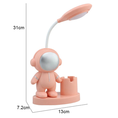 Creative Cute Astronaut Flexible Led Study Desk Lamp with Pencil Sharpener Bedside Color Adjust Table Lamp for Kids Student Room