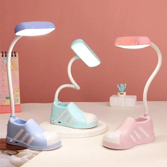 Creative Cute Boot Flexible LED Study Desk Lamp with Phone Holder Bedside Color Adjust Table Lamp for Kids Student Room