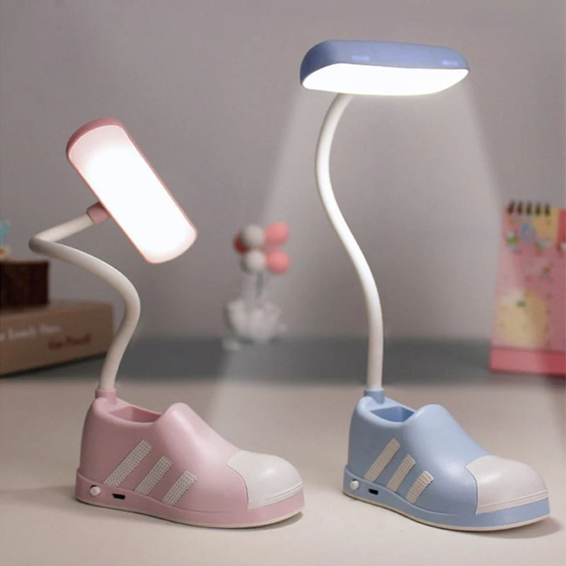 Creative Cute Boot Flexible LED Study Desk Lamp with Phone Holder Bedside Color Adjust Table Lamp for Kids Student Room