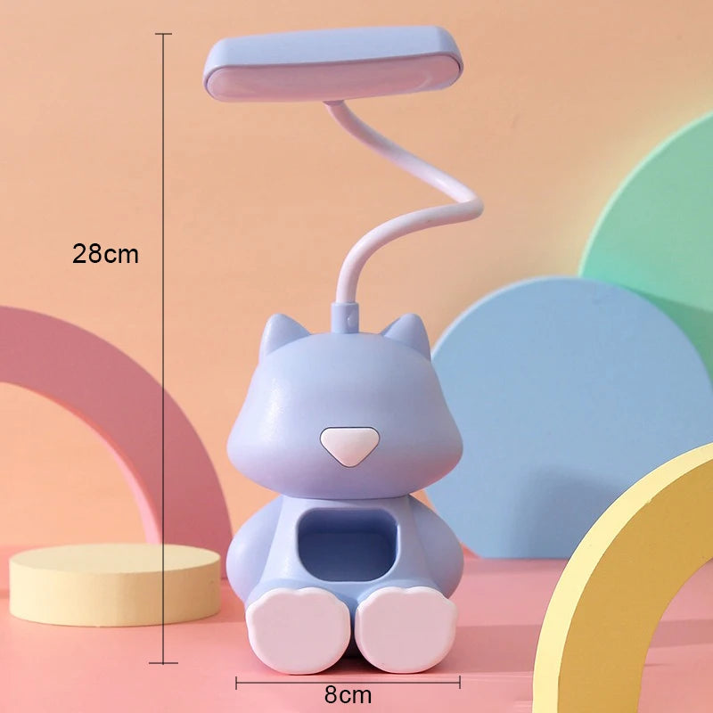 Creative Cute Cat Flexible Led Study Desk Lamp with Phone Holder Bedside Color Adjust Table Lamp for Kids Student Room