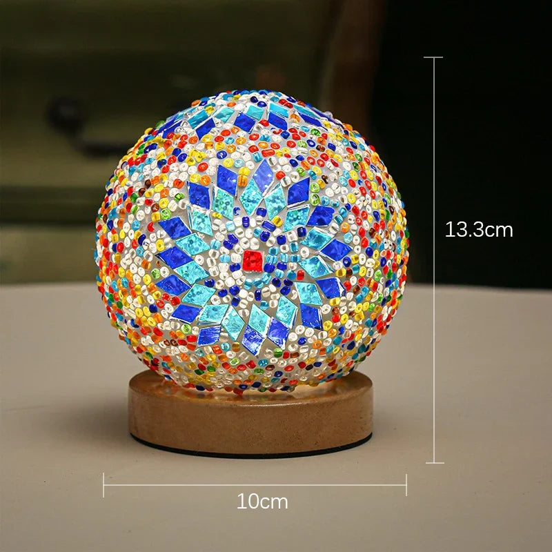 Creative LED Desk Lamp USB Button Warm Dimming Stained Glass Bohemian National Style For Home Bar Bedroom Decor LED Table Lamp