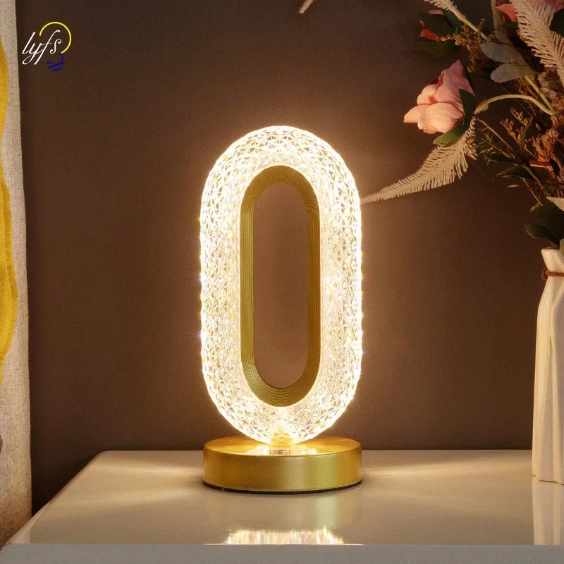 Crystal LED Table Lamp Stepless Dimming Rechargeable Touch Switch Remote Control Bedside Light Living Room Decoration Desk Lamp