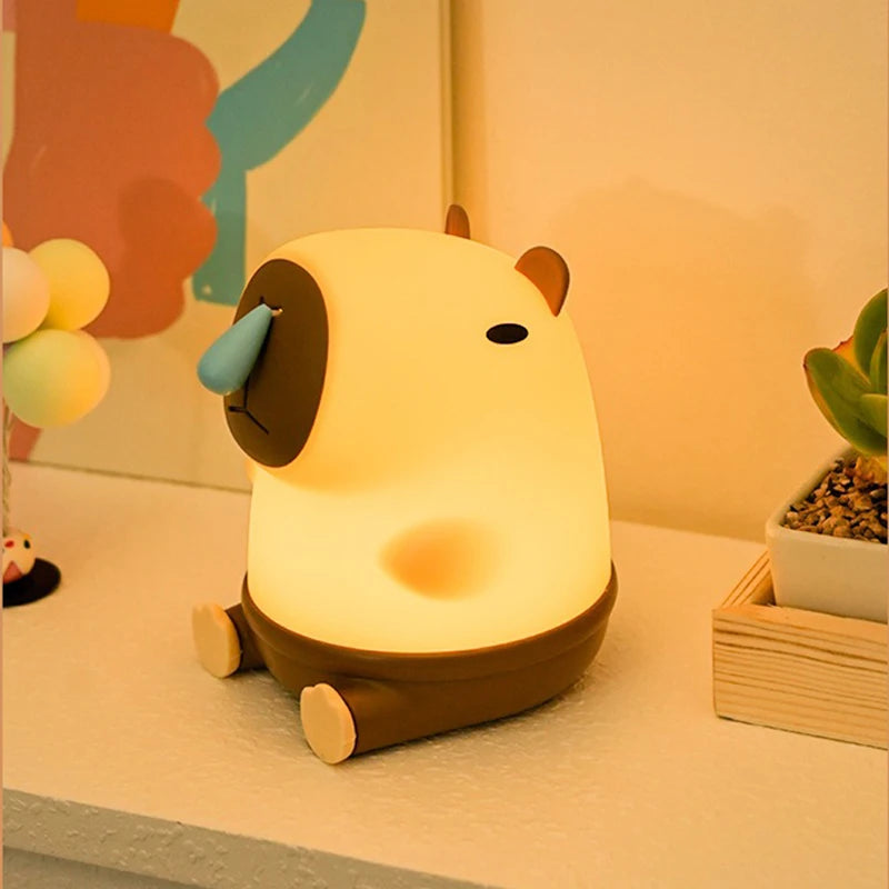 Cute Capybara Light Night Lights USB Rechargeable Capybara Shape Touch Control Soft Silicone Lamp for Kids Adult Gifts