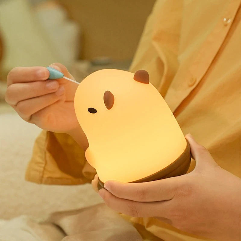 Cute Capybara Light Night Lights USB Rechargeable Capybara Shape Touch Control Soft Silicone Lamp for Kids Adult Gifts