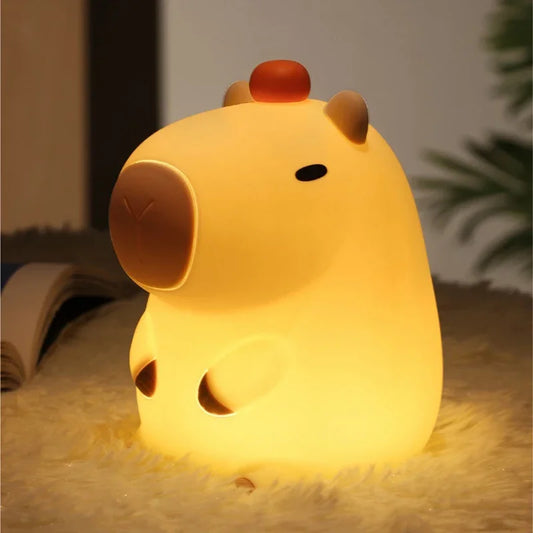 Cute Cartoon Capybara Silicone Night Light USB Rechargeable Timing Dimming Sleep Night Lamp for Children's Room Decor