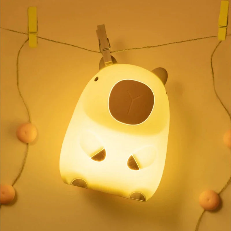 Cute Cartoon Capybara Silicone Night Light USB Rechargeable Timing Dimming Sleep Night Lamp for Children's Room Decor