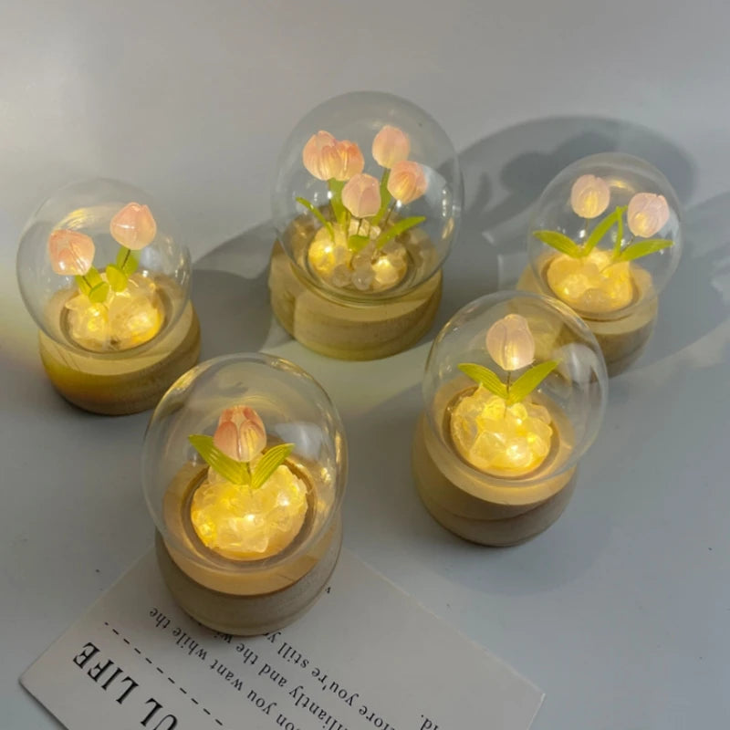 DIY Tulip Night light Flower LED Light Accessories Material Package Valentine's Day Gift Self Made Romantic Flower Ambient Light