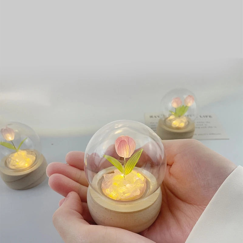 DIY Tulip Night light Flower LED Light Accessories Material Package Valentine's Day Gift Self Made Romantic Flower Ambient Light