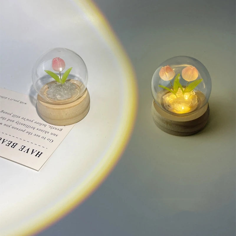 DIY Tulip Night light Flower LED Light Accessories Material Package Valentine's Day Gift Self Made Romantic Flower Ambient Light