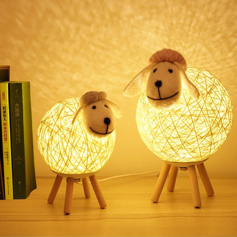 Dimming LEDs Night Light for Kids Cute Sheep Remote Controller Yarn-ball Lampshade Moon Lamp Nursery Lamp USB Baby Night light