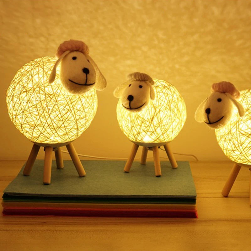 Dimming LEDs Night Light for Kids Cute Sheep Remote Controller Yarn-ball Lampshade Moon Lamp Nursery Lamp USB Baby Night light