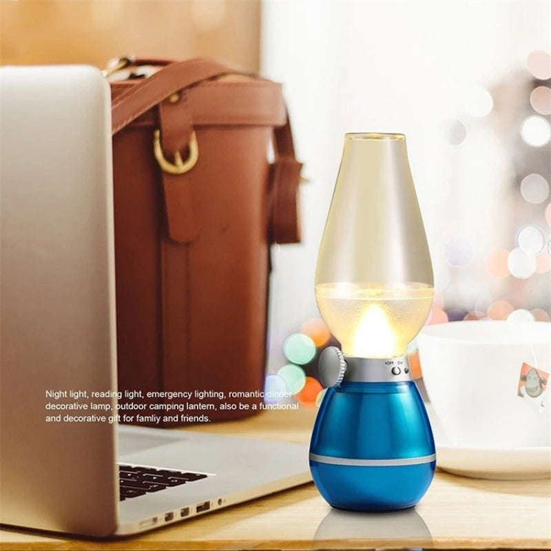 LED Blow Control Retro Night Light USB Rechargeable Desk Lamp Stepless Dimming Portable Lamp