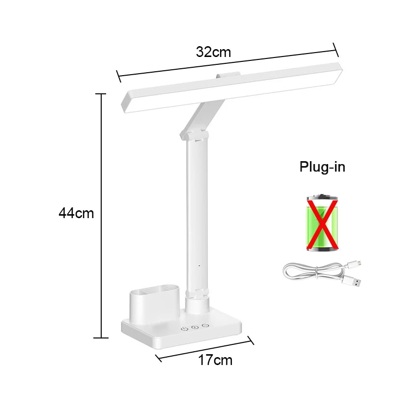 LED Clock Table Lamp USB Chargeable Dimmable Desk Lamp 2 Heads 180 Rotate Foldable Eye Protection Reading Night Light