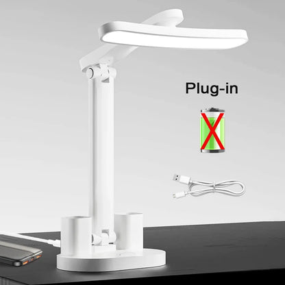 LED Clock Table Lamp USB Chargeable Dimmable Desk Lamps Foldable Eye Protection Desktop Reading Night Lights Study Lighting