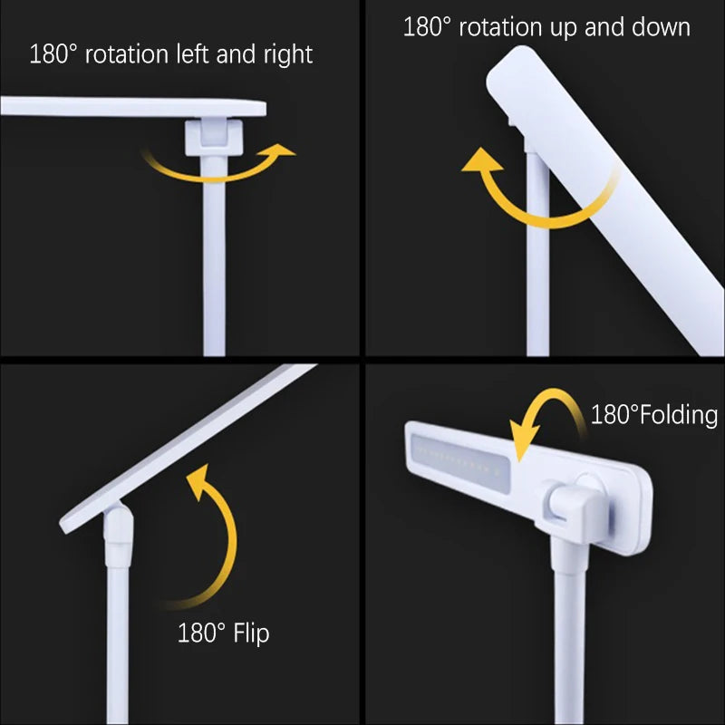 LED Desk Lamp 3 Levels Dimmable Touch Night Light USB Rechargeable Eye Protection Foldable Table Lamp For Bedroom Bedside Desk