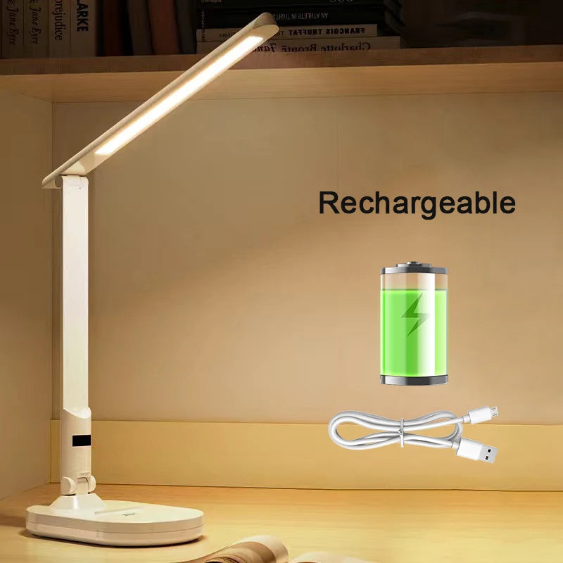 LED Desk Lamp 3 Levels Dimmable Touch Night Light USB Rechargeable Eye Protection Foldable Table Lamp For Bedroom Bedside Desk