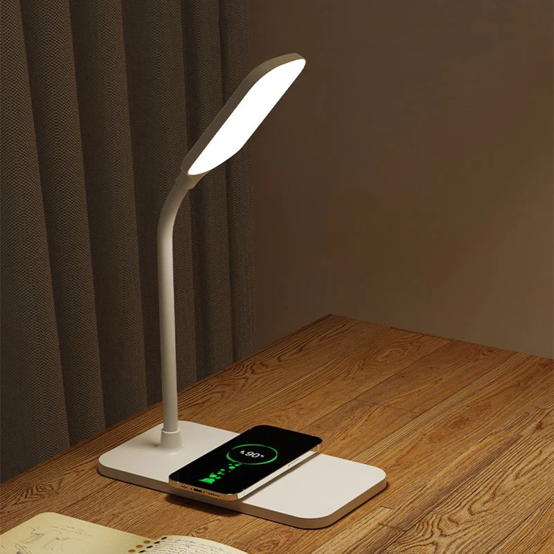 LED Desk Lamp with Wireless Charger and USB Plug in Port Bedside Night Light Touch Dimmable Eye-Caring for Gaming Reading Home