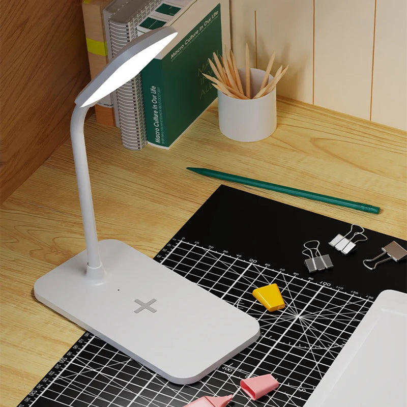 LED Desk Lamp with Wireless Charger and USB Plug in Port Bedside Night Light Touch Dimmable Eye-Caring for Gaming Reading Home