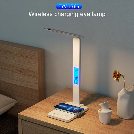 LED Desk Lamp with Wireless Charger and USB Plug in Port Bedside Night Light Touch Dimmable Eye-Caring for Gaming Reading Home