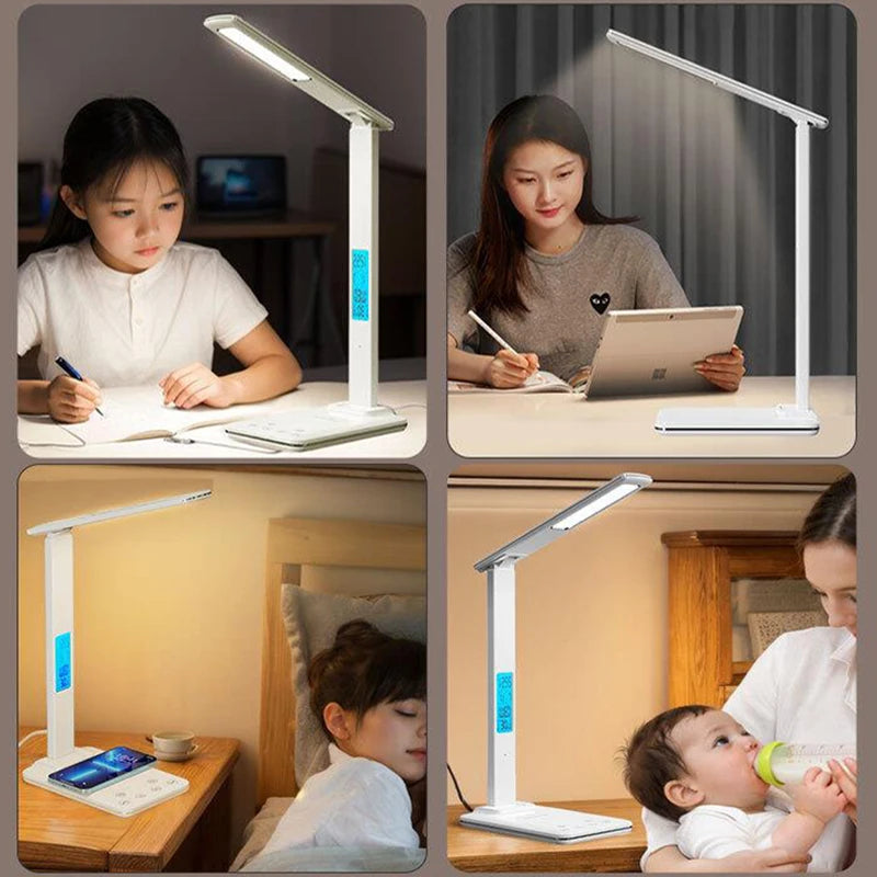 LED Desk Lamp with Wireless Charger and USB Plug in Port Bedside Night Light Touch Dimmable Eye-Caring for Gaming Reading Home