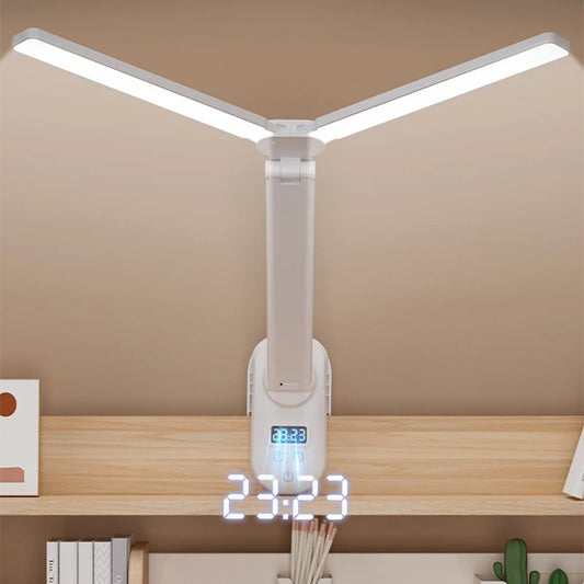 LED Double-headed Reading Table Lamp with Clip Touch Control Dimmable Light Eye Protection for Bedroom Dormitory Study Office