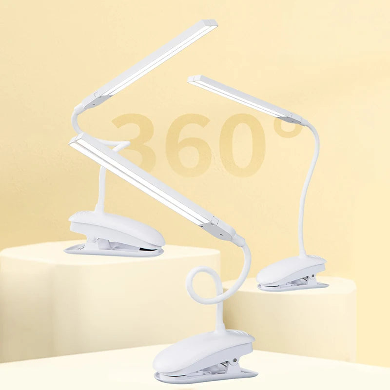 LED Double-headed Reading Table Lamp with Clip Touch Control Dimmable Light Eye Protection for Bedroom Dormitory Study Office