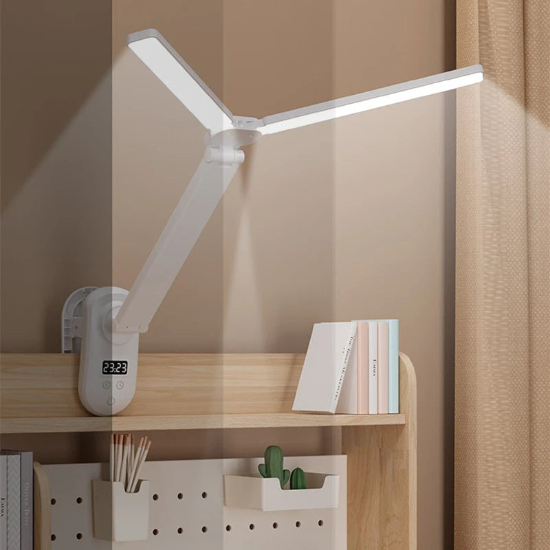 LED Double-headed Reading Table Lamp with Clip Touch Control Dimmable Light Eye Protection for Bedroom Dormitory Study Office