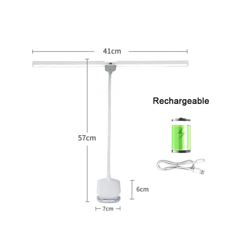 LED Double-headed Reading Table Lamp with Clip Touch Control Dimmable Light Eye Protection for Bedroom Dormitory Study Office