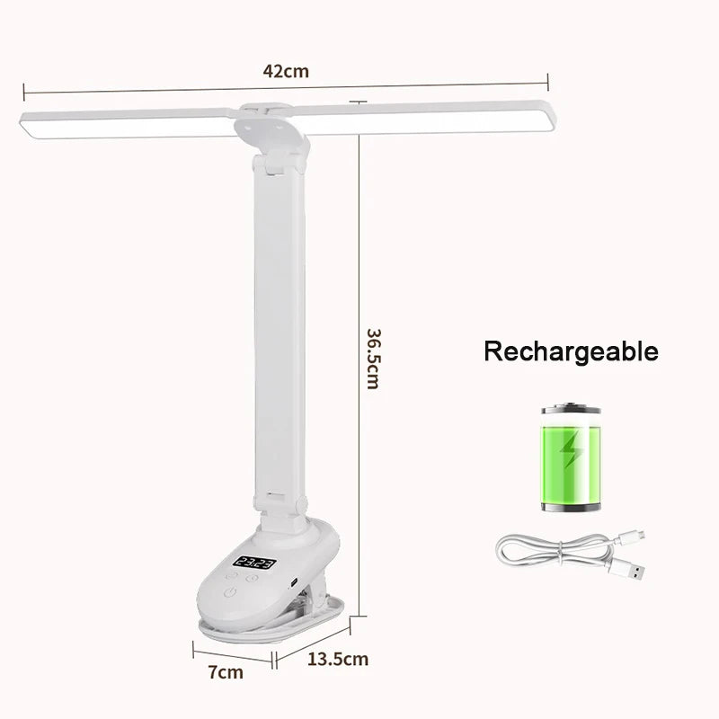 LED Double-headed Reading Table Lamp with Clip Touch Control Dimmable Light Eye Protection for Bedroom Dormitory Study Office