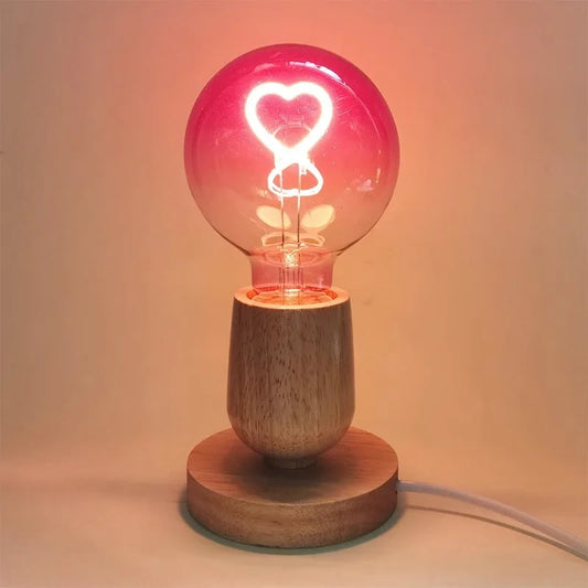 LED Filament Light Bulb Gradient Pink Romantic Ambience Light E27 Heart Shaped Dimmer Light Bulb Creative Warm Light Bulb