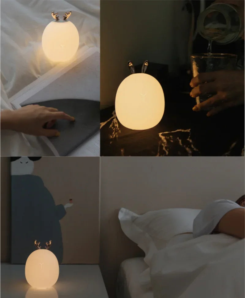 LED Home Deco Night Light USB Silicone Cartoon Animal Bedrooms Bedside Night Lamp Living Room Lighting Desktop Table  Lamps