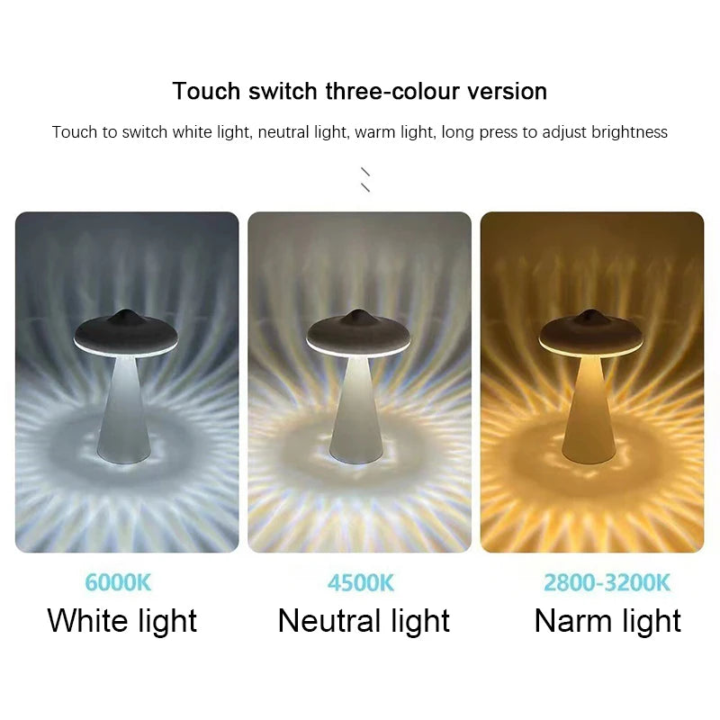 LED Mushroom Table Lamp Rechargable Night Light Portable USB Charging Touch Bedside Table Lamp Living Room Decoration Lamp