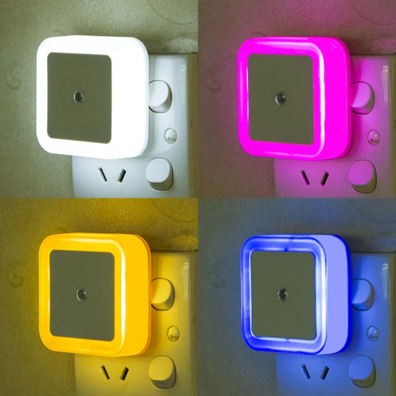 LED Night Light Mini Square Light Control Sensor Bedroom Living Room Corridor Bathroom Eye Protection EU/US Plug Night Lamp