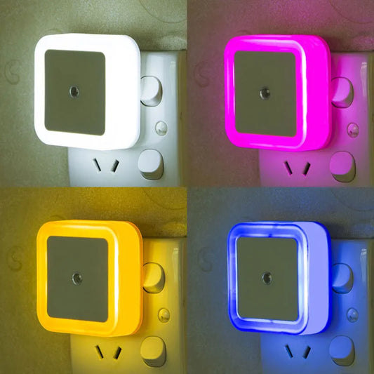 LED Night Light Mini Square Light Control Sensor Bedroom Living Room Corridor Bathroom Eye Protection EU/US Plug Night Lamp