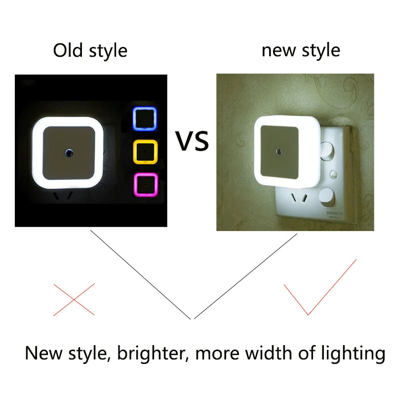 LED Night Light Mini Square Light Control Sensor Bedroom Living Room Corridor Bathroom Eye Protection EU/US Plug Night Lamp