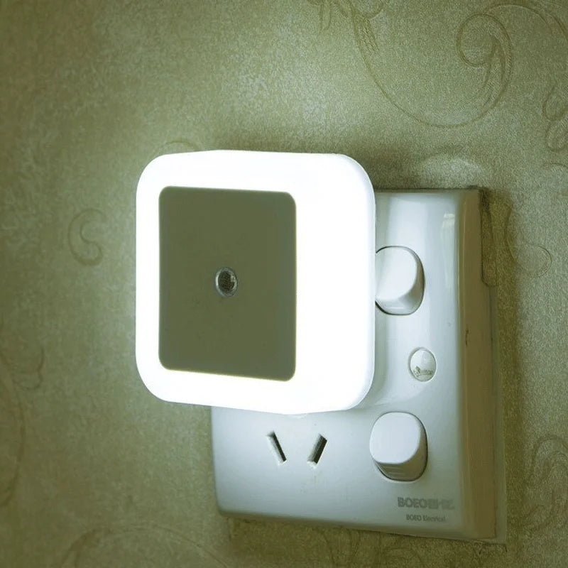 LED Night Light Mini Square Light Control Sensor Bedroom Living Room Corridor Bathroom Eye Protection EU/US Plug Night Lamp