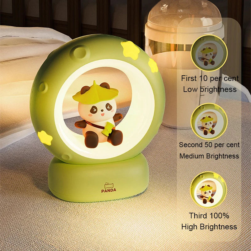 LED Night Light Panda Astronaut Bedside Sleeping Night Lights USB charging Silicone Children Gife Eye Protection Lamp Lighting