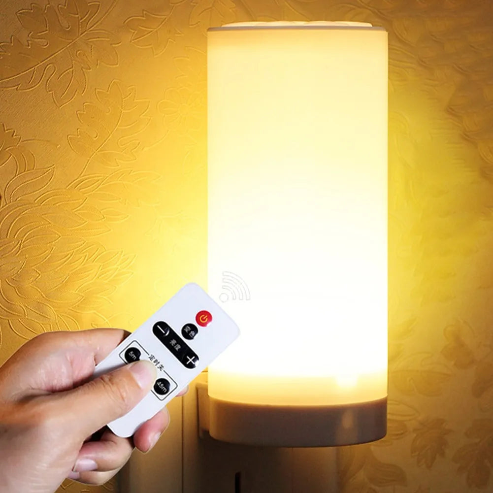 LED Night Light Stepless Dimming EU/US Plug Socket Wall Lamp With Timing Function Remote For Home Bedroom Bedside