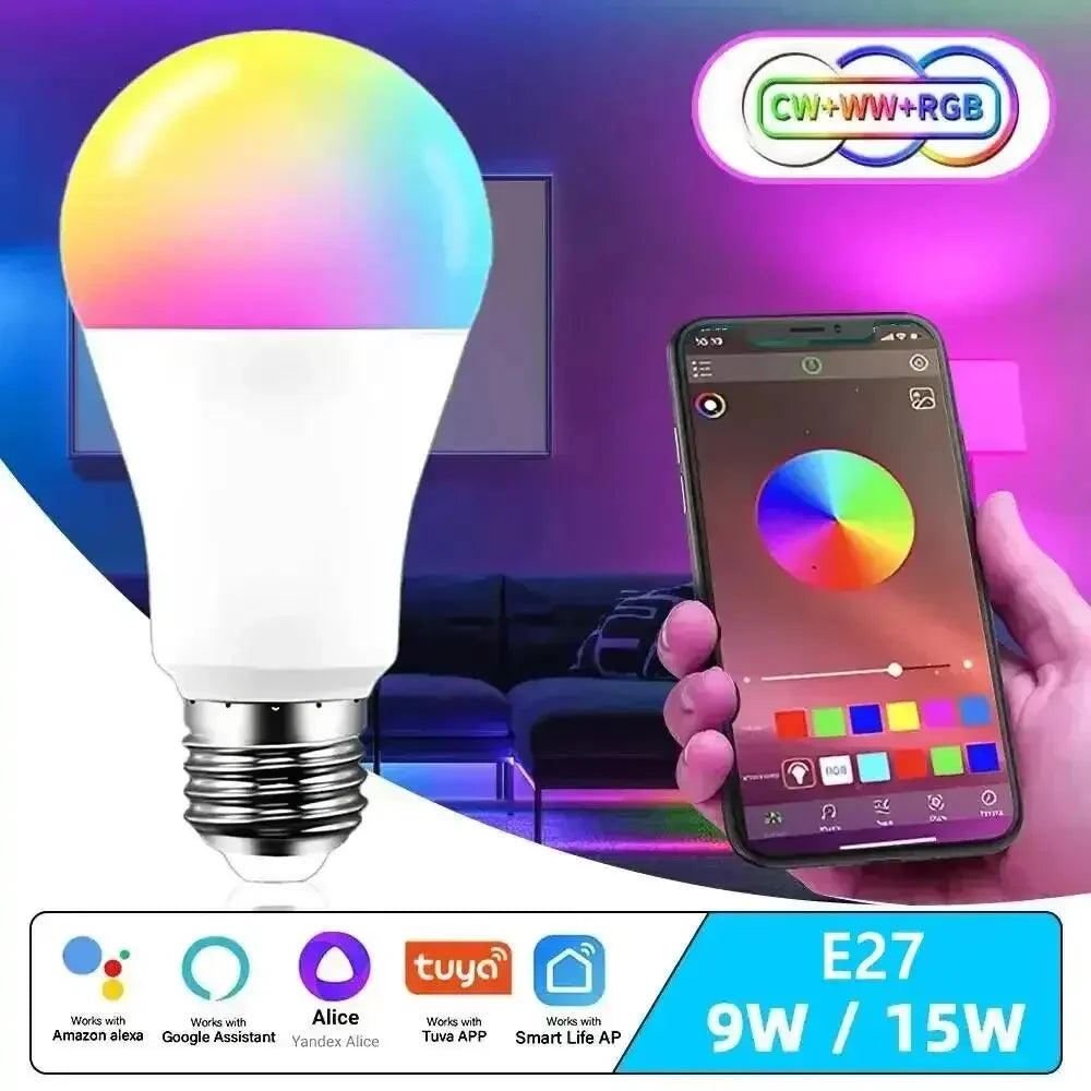 LED Smart Lamp Bulbs E27 Remote Control WiFi Voice Dimming RGBCW For Bedside Bedroom Living Lighting Home Decoration Smart Bulb