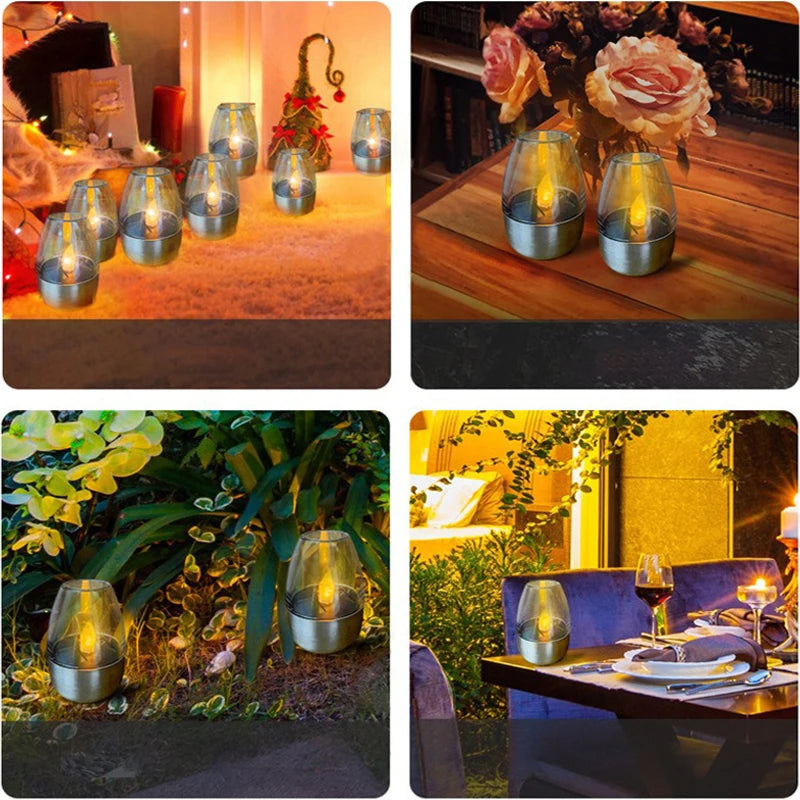 LED Solar Light Waterproof Candles Flameless Outdoor Solar Tea Lights Rechargeable Candles for Party Garden Home Decor